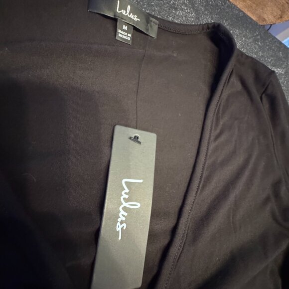 Lulus Pretty Black Long Sleeve Mini Wrap Dress, M - Picture 3 of 5